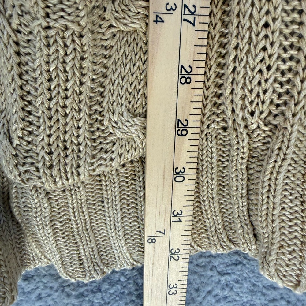 Ralph Lauren Women's Beige Cable Knit linen and suede equestrian Cardigan - Picture 4 of 9